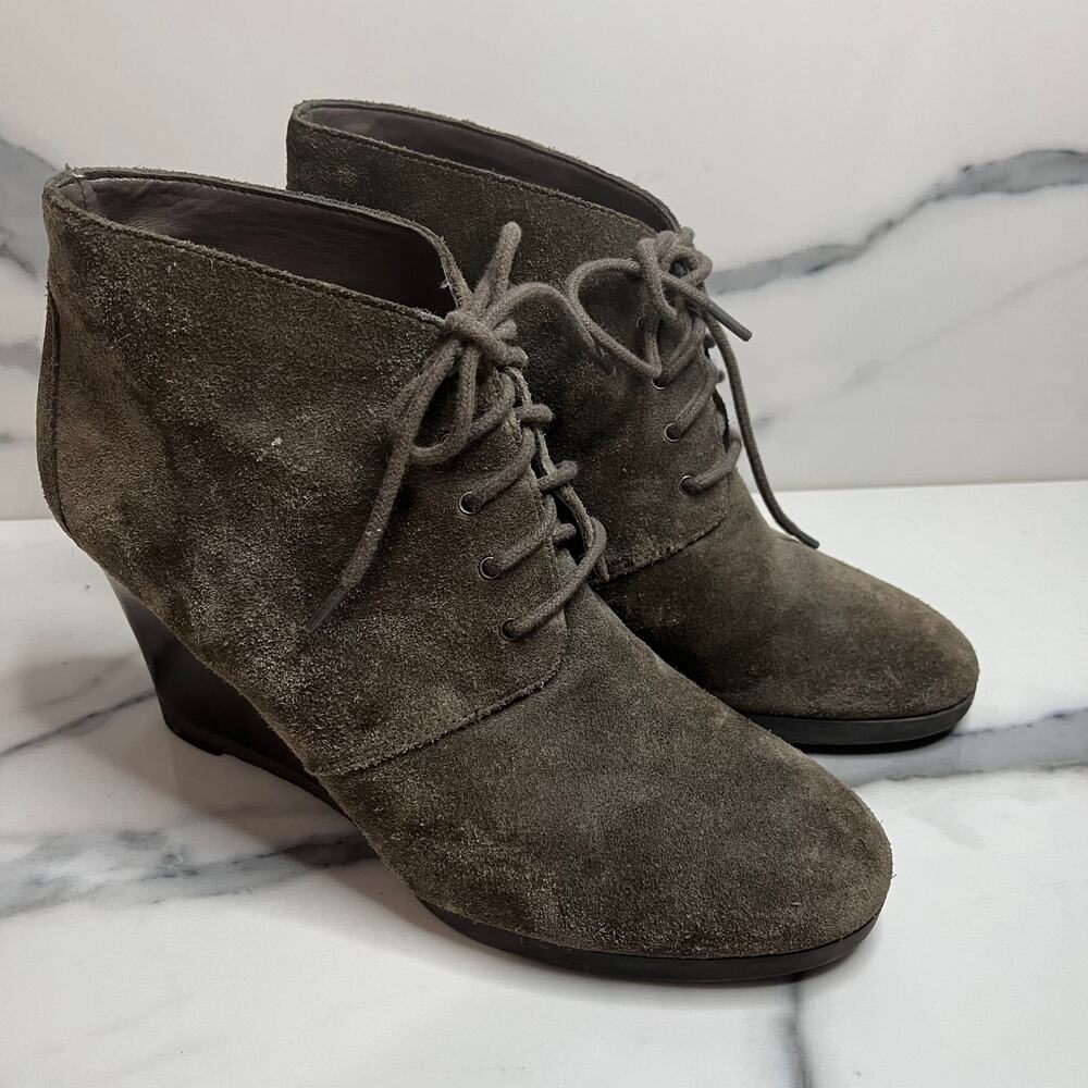 Franco Sarto | Women's Classic Brown Suede Lace Up Wedge Heel Weston Boots Sz 8
